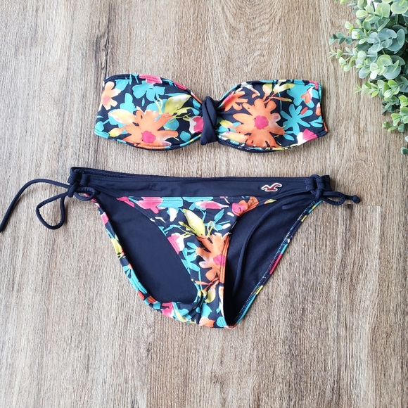 Hollister Swim Hollister Blue Floral Bikini Swimsuit Outfit Bottoms
